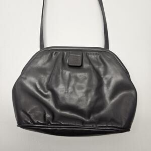 Vintage 80s Anne Klein Calderon Gray Leather Purse Shoulder Bag Hinged Closure